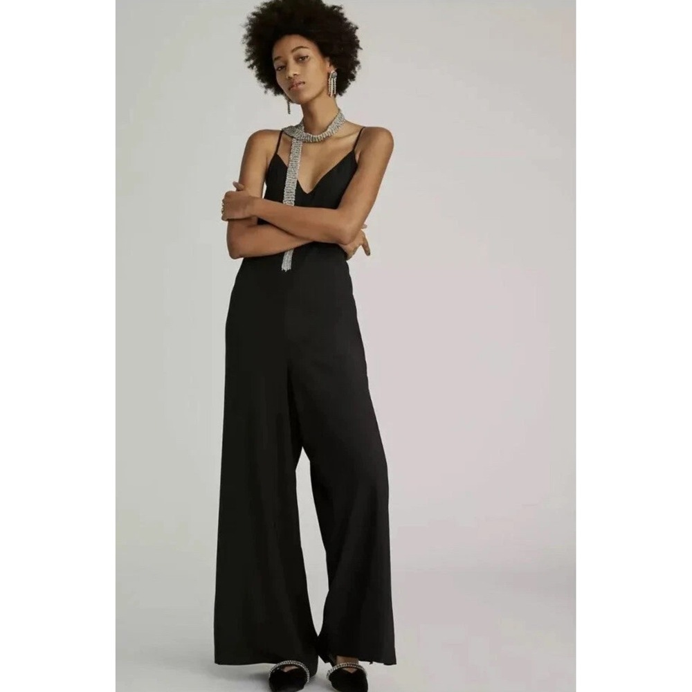 Hutch Black Wide Leg Jumpsuit Spaghetti Straps V Neck Elegant Size Medium